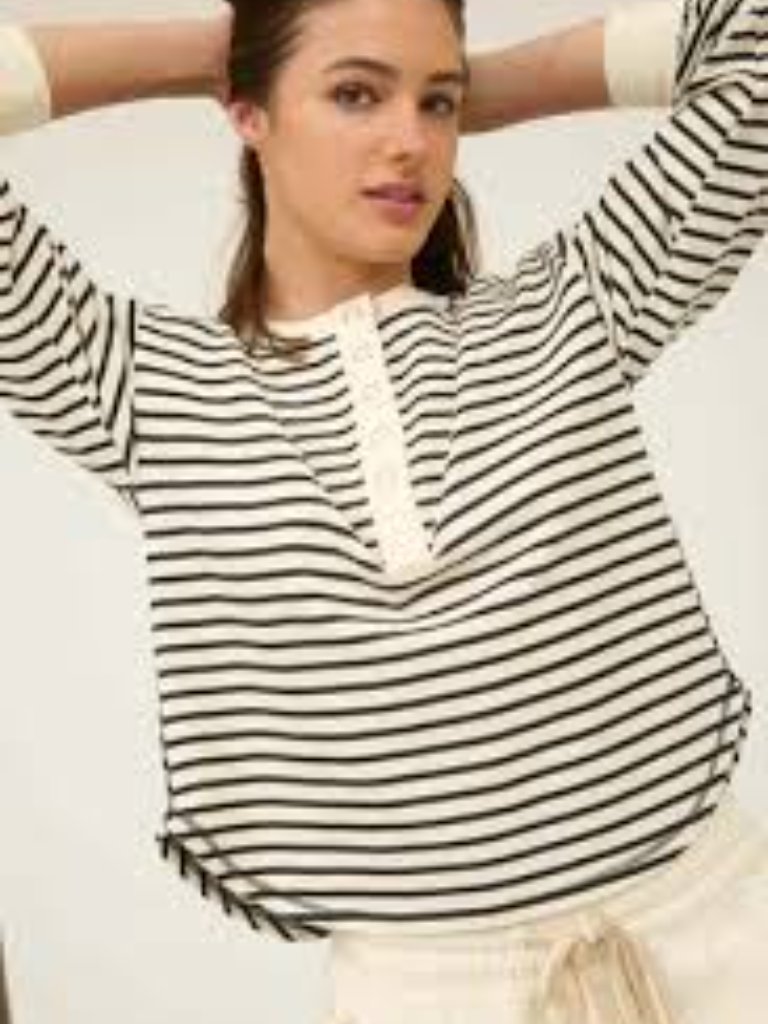 Nwt Blu Pepper Black & Cream Striped Short Sleeve Henley Tee Large